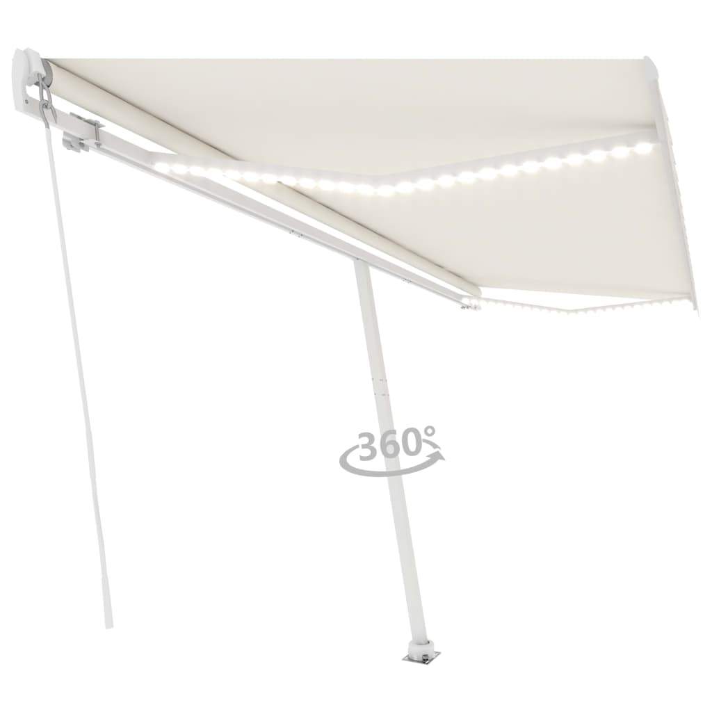 vidaXL Manual Retractable Awning with LED 500x300 cm Cream