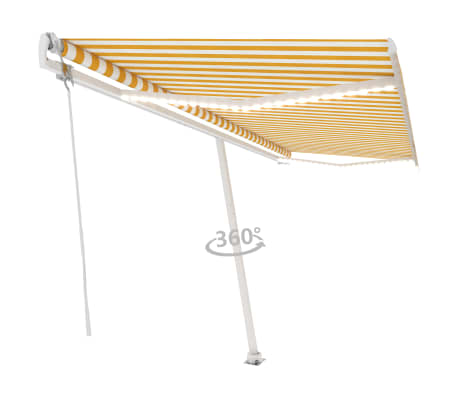 vidaXL Auvent automatique capteur de vent/LED 500x300cm Jaune et blanc