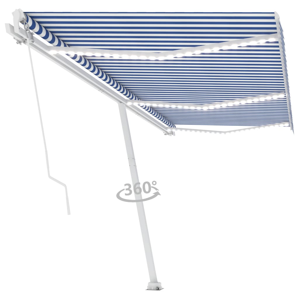 vidaXL Manual Retractable Awning with LED 600x300 cm Blue and White