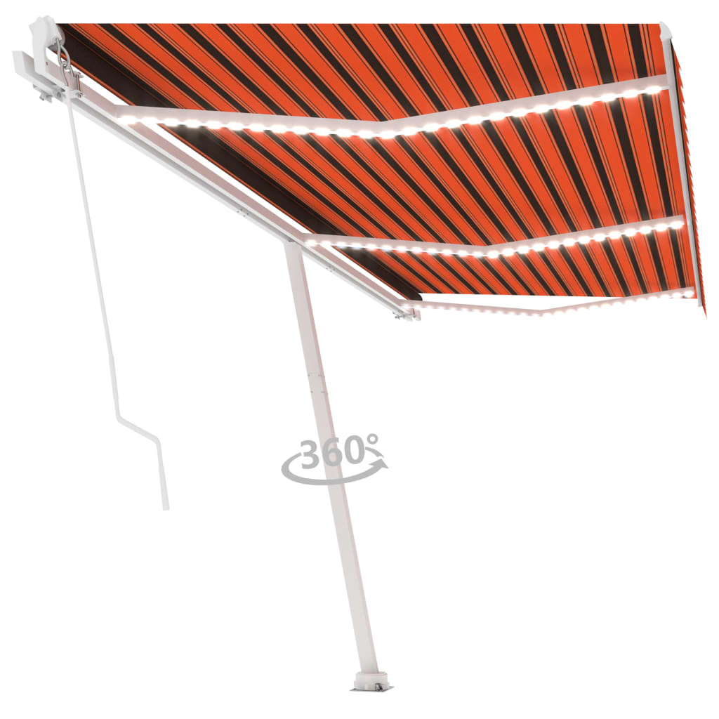 vidaXL Tenda da Sole Retrattile Manuale LED 600x300 cm Arancio Marrone