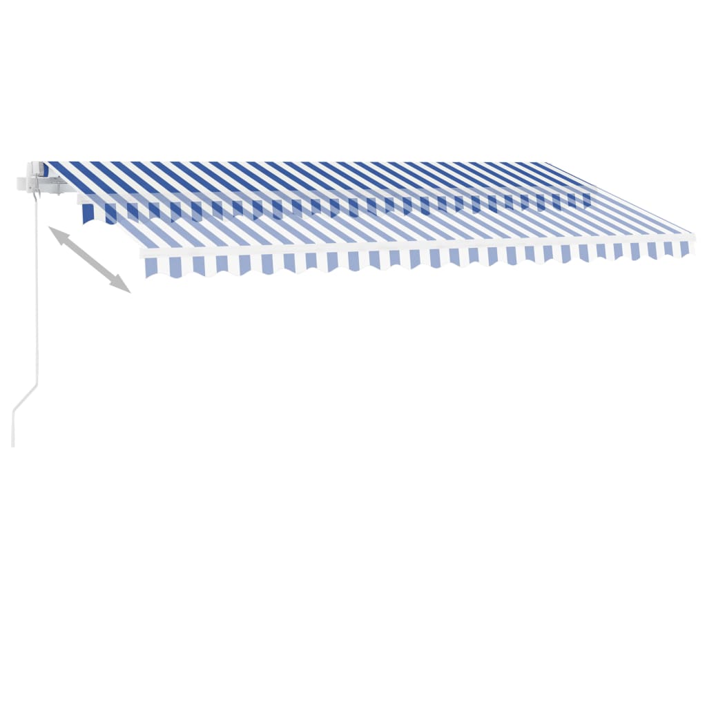 Kék-fehér kézzel kihúzható póznás napellenző 400 x 350 cm 