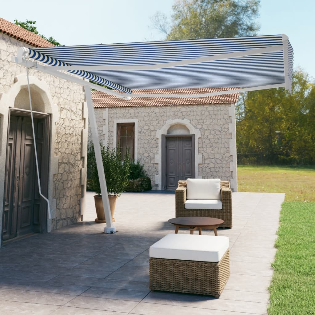 vidaXL Copertină autonomă retractabilă manual, albastru/alb, 400x350cm