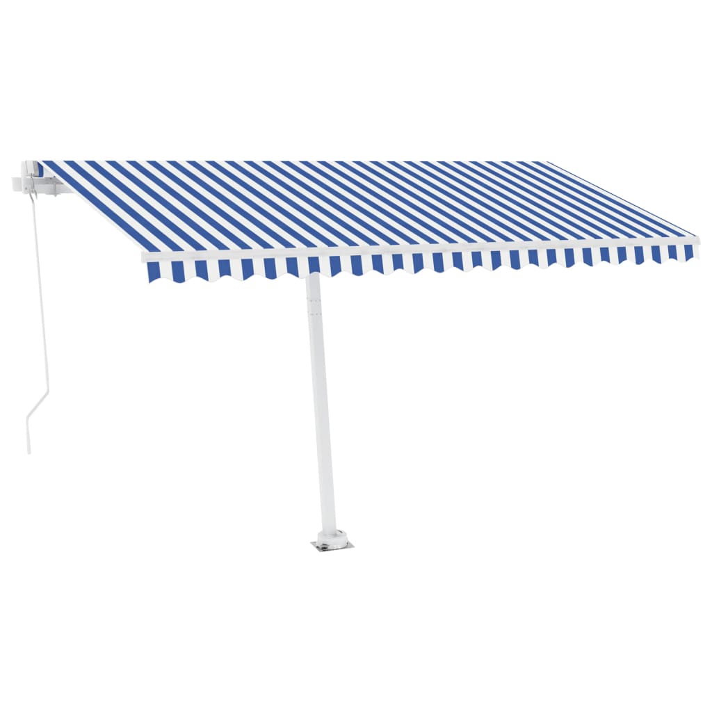 Copertină retractabilă manual cu LED, albastru&alb, 400x350 cm