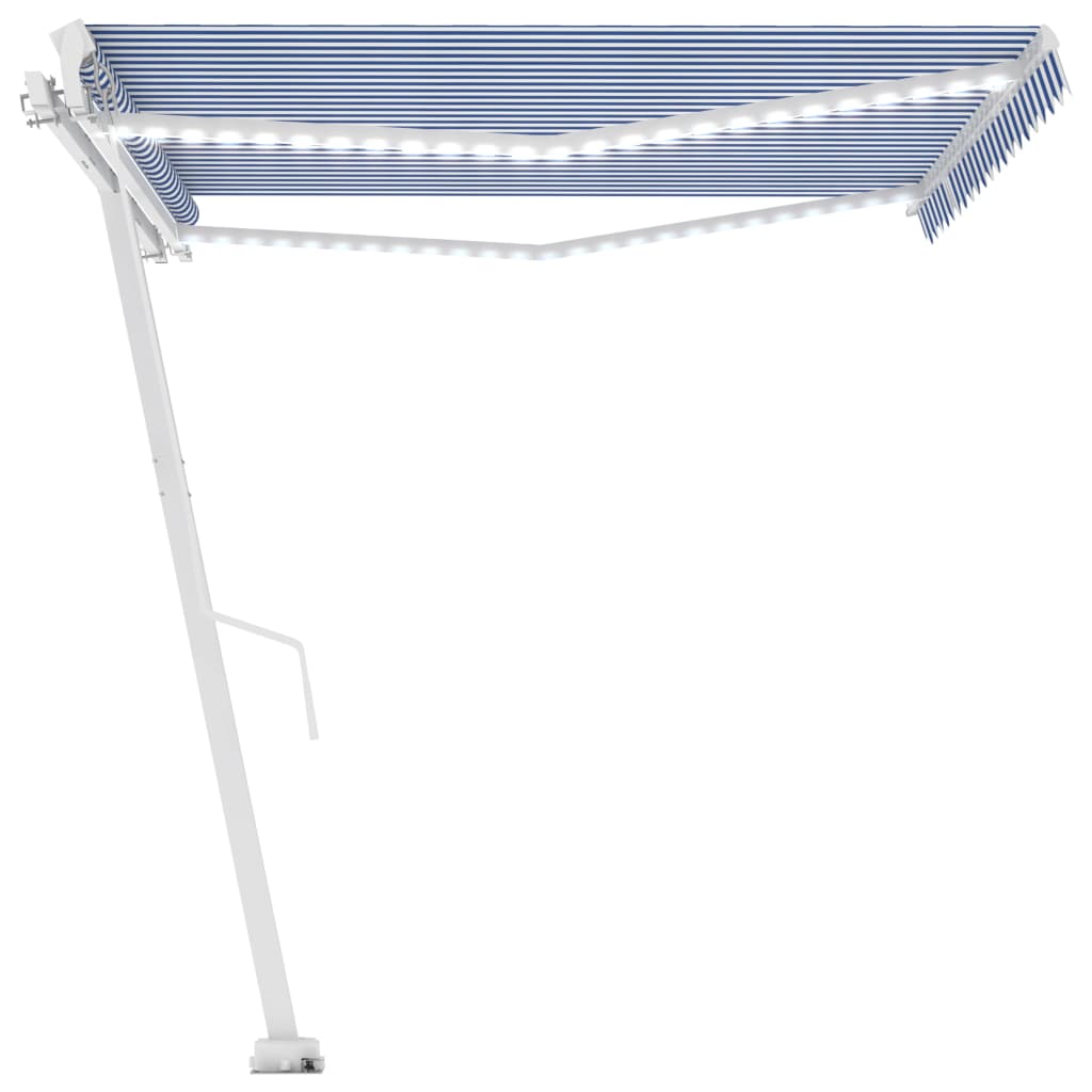 Copertină retractabilă manual cu LED, albastru&alb, 400x350 cm