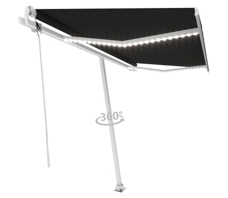 vidaXL Automatinė markizė su LED/vėjo jutikliu, antracito, 400x350cm