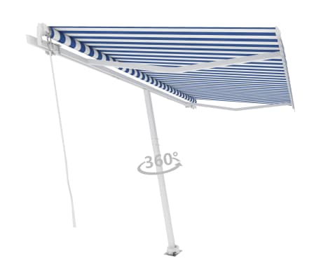 vidaXL Standmarkise Manuell Einziehbar 450x350 cm Blau/Weiß