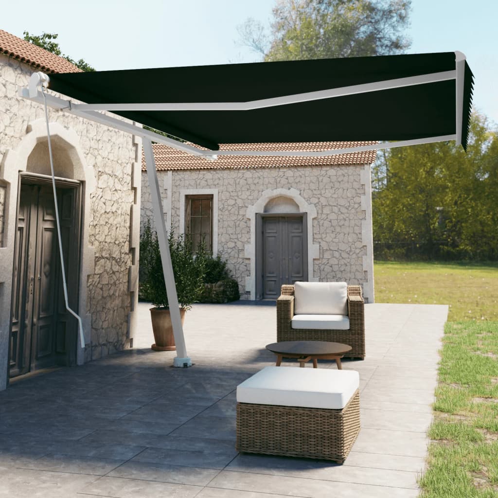 vidaXL Copertină autonomă retractabilă manual, antracit, 450x350 cm