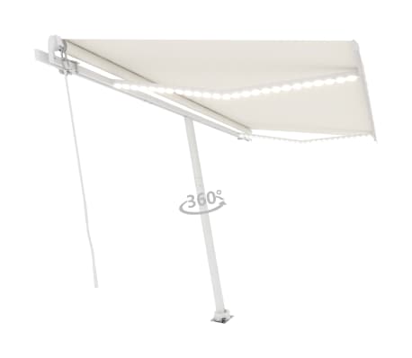 vidaXL Copertină retractabilă manual cu LED, crem, 450x350 cm