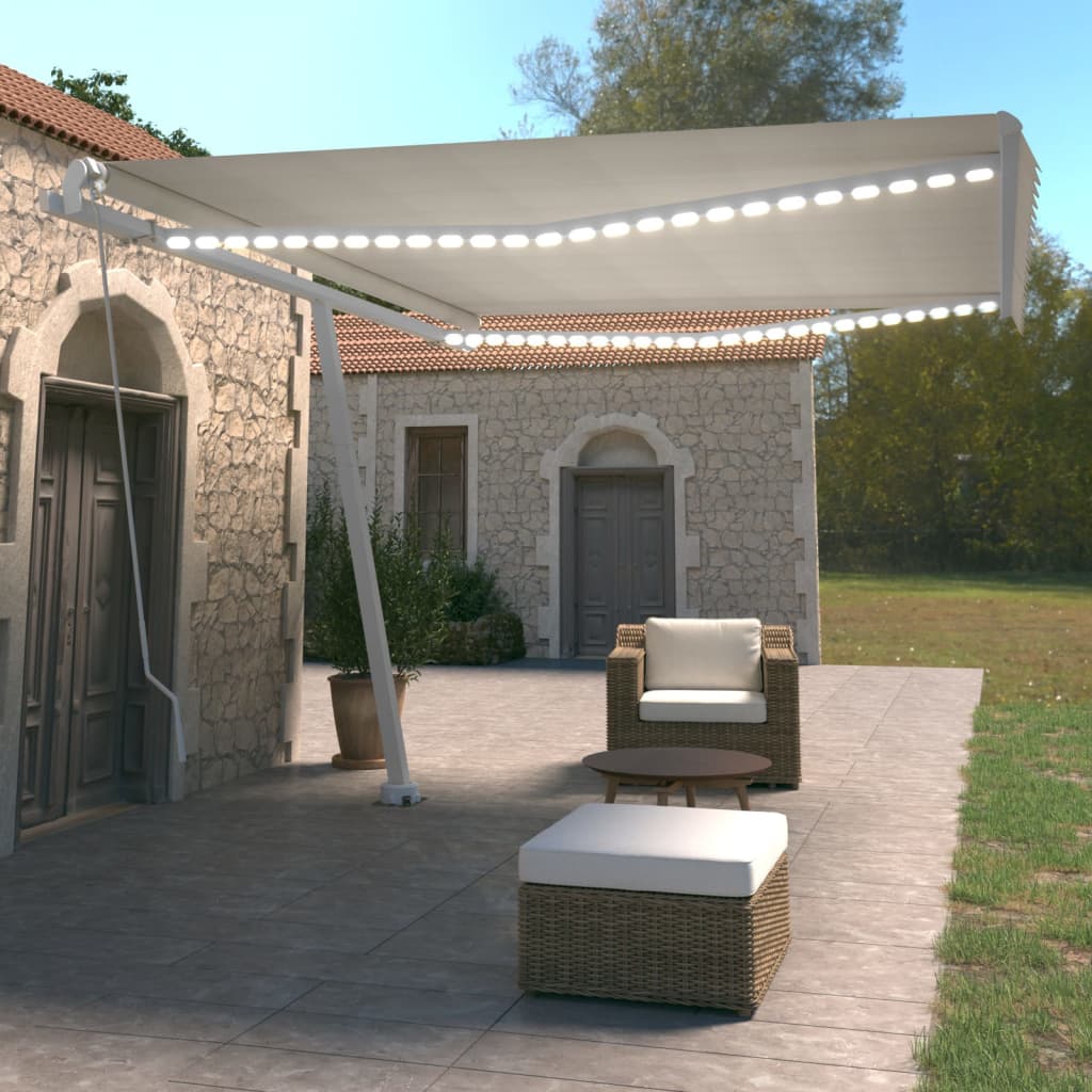 vidaXL Copertină retractabilă manual cu LED, crem, 450x350 cm