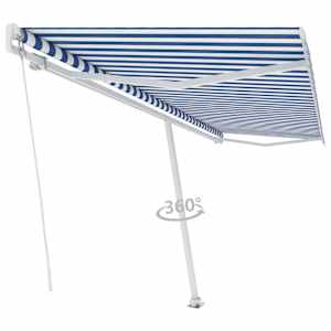 vidaXL Copertină autonomă retractabilă manual, albastru/alb 500x350 cm