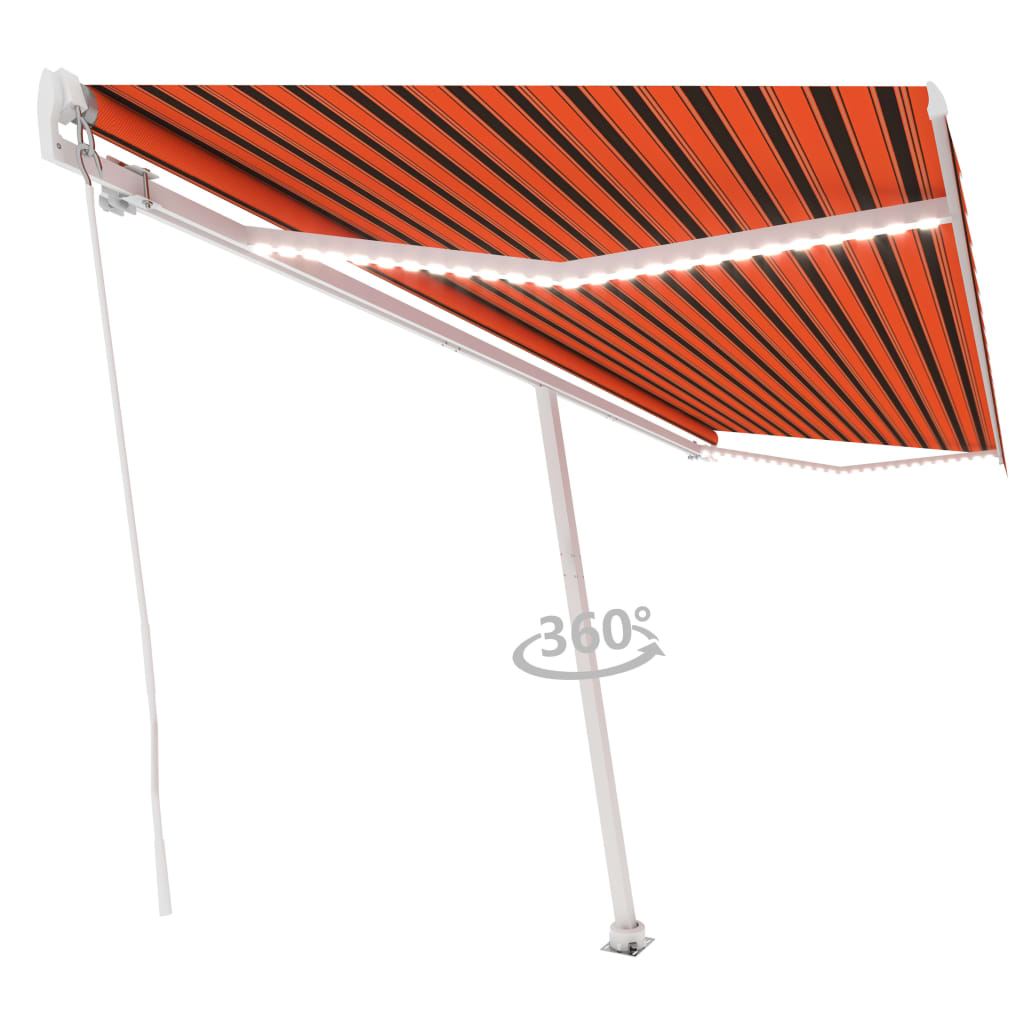 vidaXL Copertină retractabilă manual, LED, portocaliu/maro, 500x350 cm