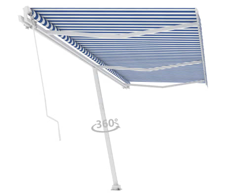 vidaXL Auvent manuel r&eacute;tractable sur pied 600x350 cm Bleu/Blanc
