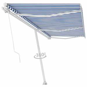 vidaXL Auvent manuel r&eacute;tractable sur pied 600x350 cm Bleu/Blanc