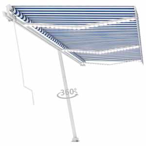 vidaXL Luifel handmatig uittrekbaar met LED 600x350 cm blauw en wit