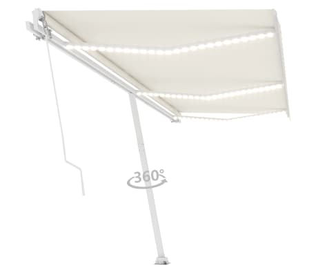 vidaXL Rankiniu būdu i&scaron;traukiama markizė su LED, kreminė, 600x350cm