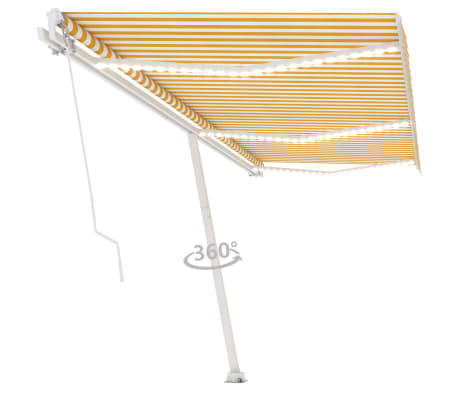 vidaXL Markise Manuell Einziehbar mit LED 600x350 cm Gelb Weiß