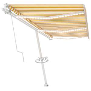 vidaXL Τέντα Αυτόματη με LED&Αισθητήρα Ανέμου Κίτρινο/Λευκό 600x350εκ.