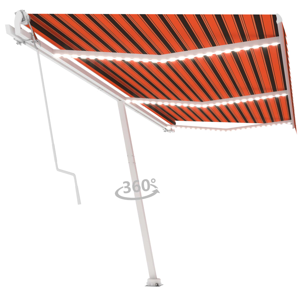 vidaXL Tenda Automatica Sensore Vento e LED 600x350 cm Arancio Marrone