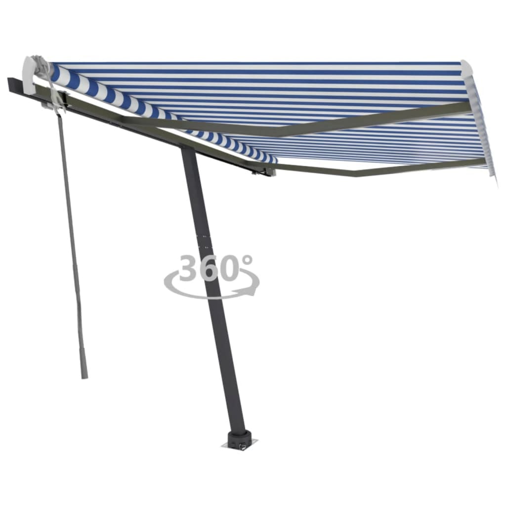 vidaXL Standmarkise Einziehbar Handbetrieben 300x250 cm Blau/Weiß