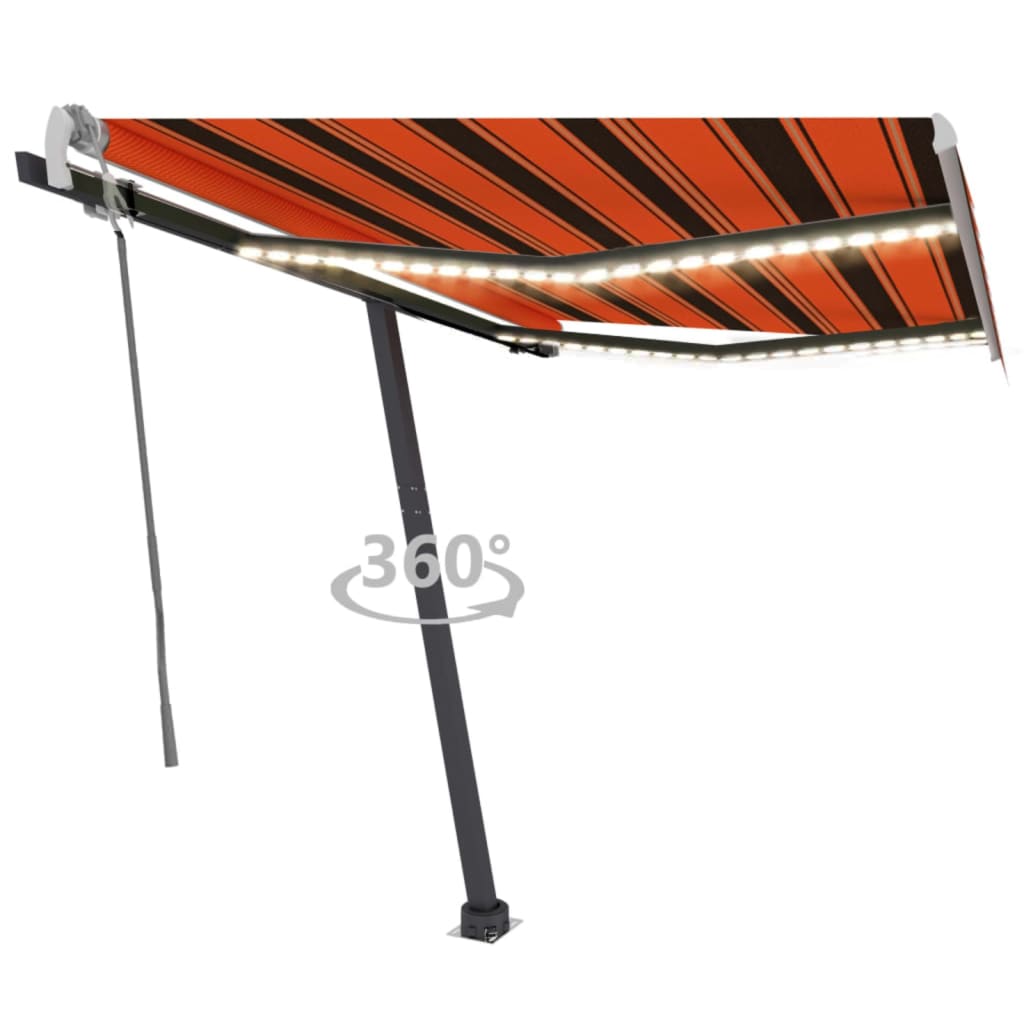 vidaXL markise m. LED-lys 300x250 cm manuel betjening orange og brun