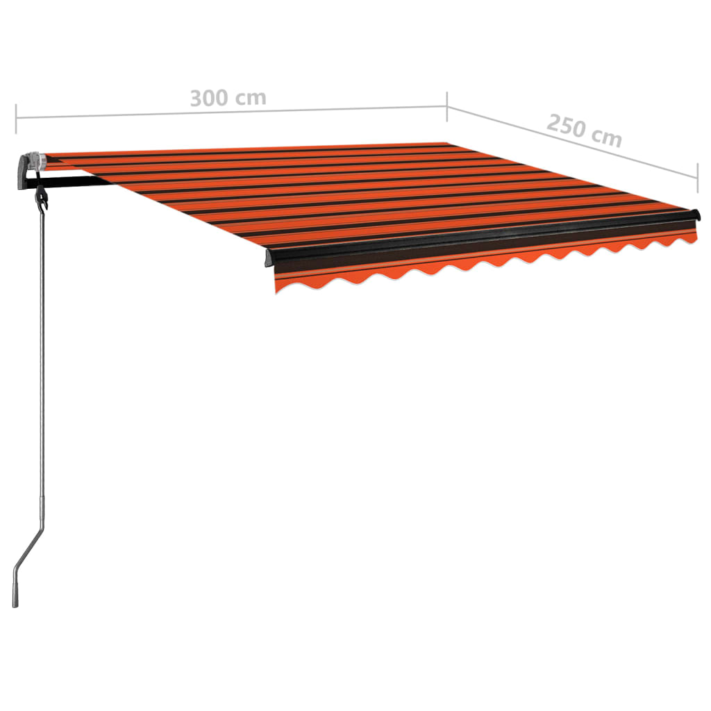 Copertină retractabilă manual cu LED portocaliu&maro 300x250 cm