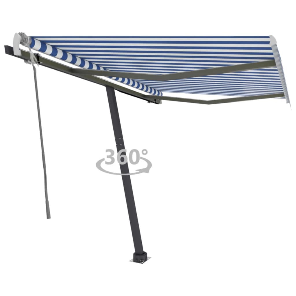 vidaXL Copertină autonomă retractabilă manual albastru&alb 350x250 cm