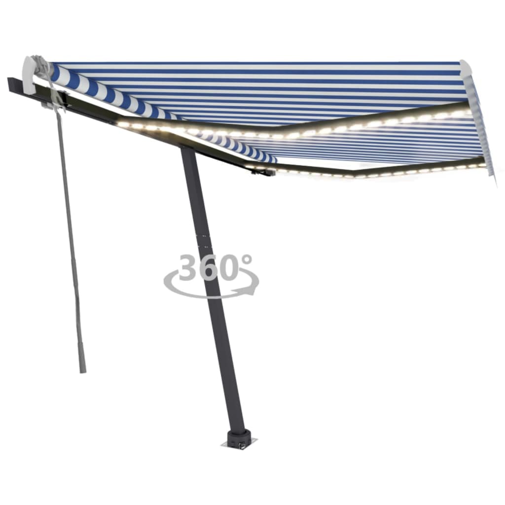 vidaXL Copertină retractabilă manual cu LED, albastru&alb, 350x250 cm