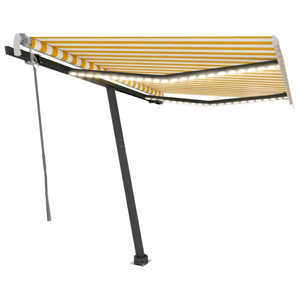 

vidaXL Luifel handmatig uittrekbaar met LED 350x250 cm geel en wit