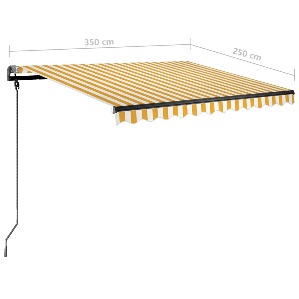 sárga és fehér kézzel kihúzható LED-es napellenző 350 x 250 cm