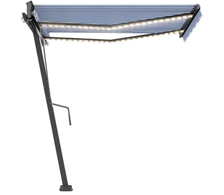 vidaXL Markizė su LED/vėjo jutikliu, mėlyna/balta, 350x250cm