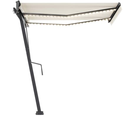 vidaXL Copertină automată cu senzor v&acirc;nt & LED, crem, 350x250 cm