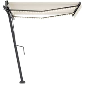 vidaXL Copertină automată cu senzor v&acirc;nt & LED, crem, 350x250 cm