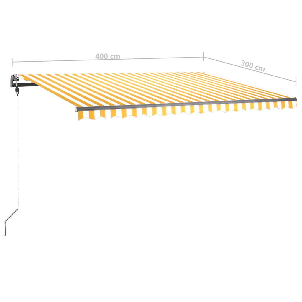 Copertină autonomă retractabilă manual, galben/alb, 400x300 cm