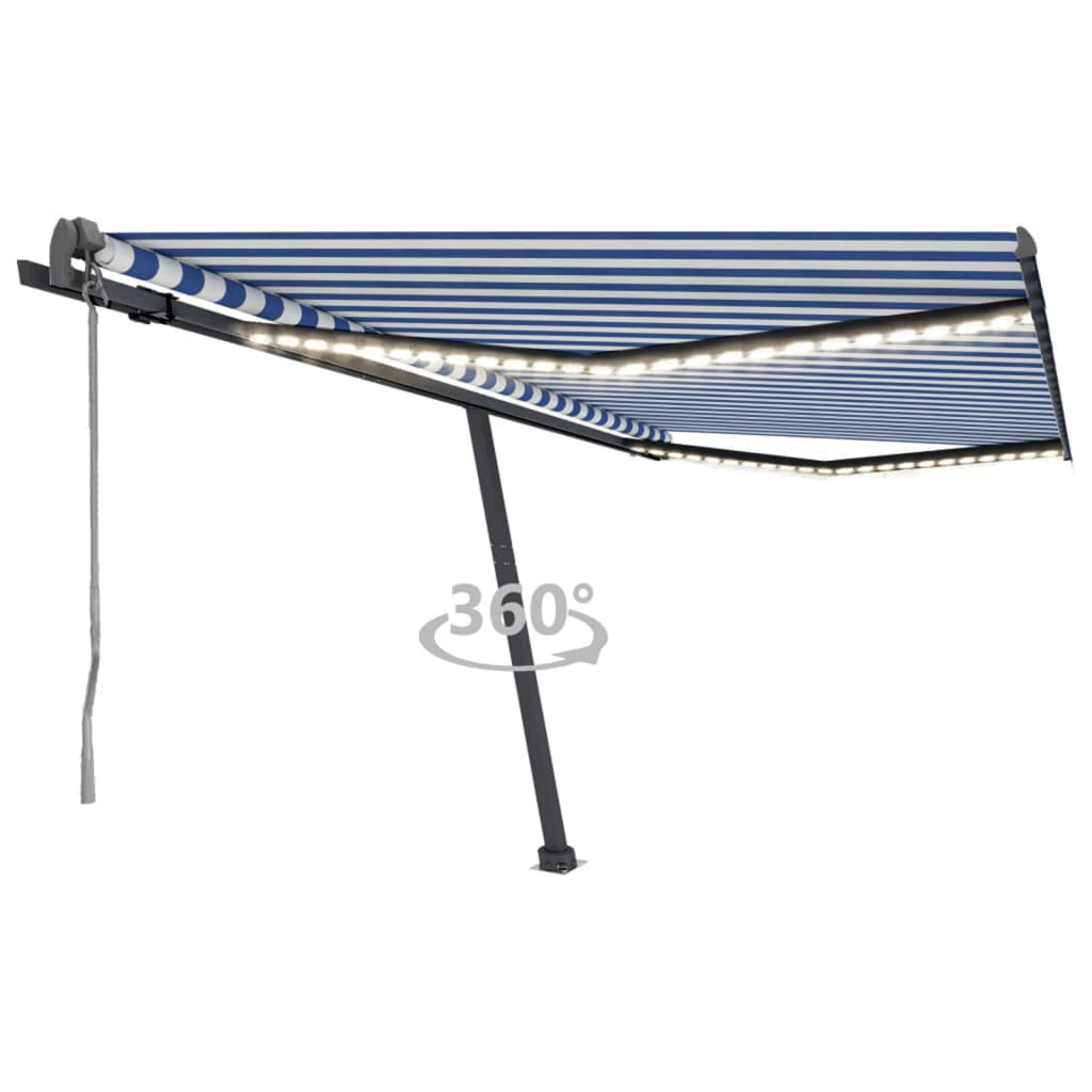 vidaXL Auvent automatique capteur de vent/LED 400x300 cm Bleu et blanc