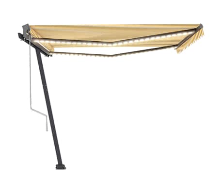 vidaXL Автоматичен сенник LED и сензор за вятър 400x300 см жълто/бяло