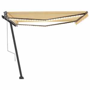 vidaXL Автоматичен сенник LED и сензор за вятър 400x300 см жълто/бяло