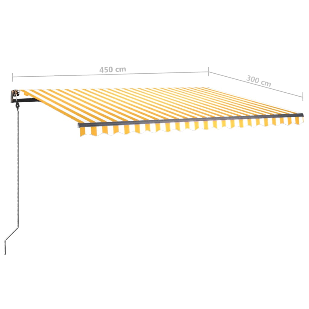 sárga és fehér kézzel kihúzható póznás napellenző 450 x 300 cm