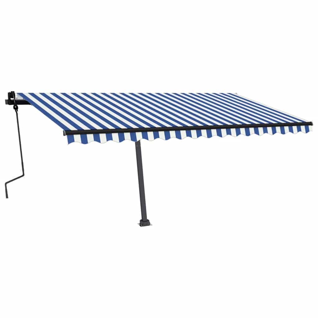 vidaXL Ručne zaťahovacia markíza s LED 450x300 cm modrá a biela