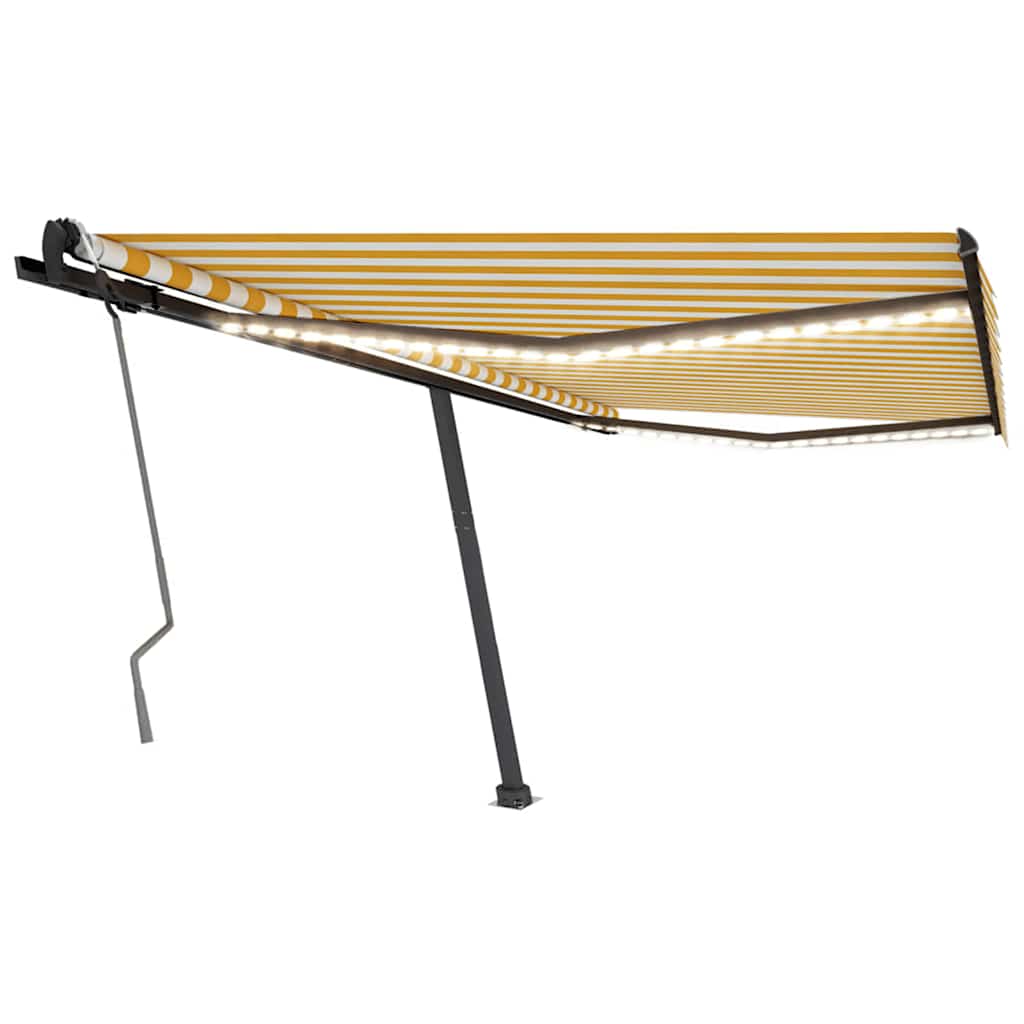vidaXL Luifel handmatig uittrekbaar met LED 450x300 cm geel en wit afbeelding