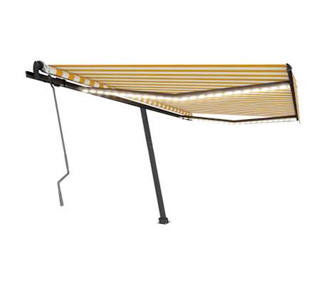vidaXL Luifel handmatig uittrekbaar met LED 450x300 cm geel en wit