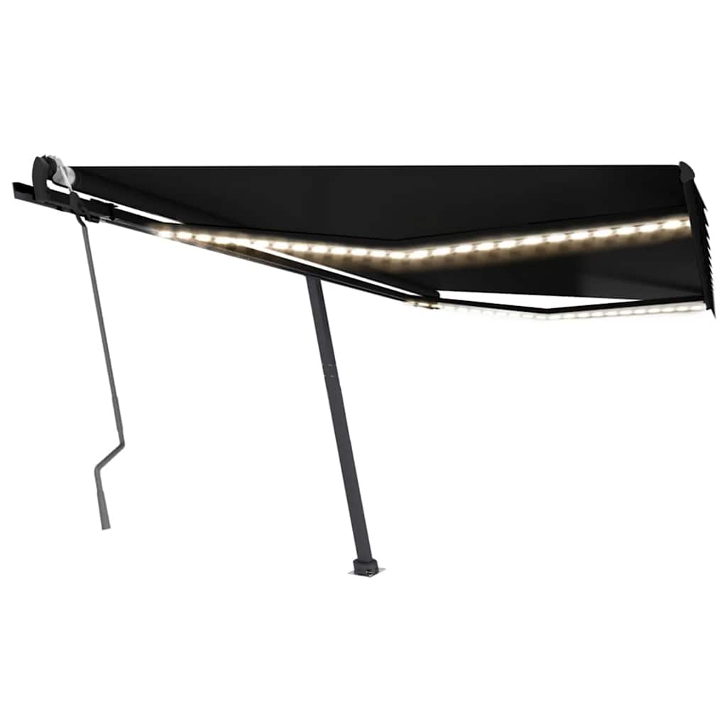 vidaXL RuÄŤnÄ› zatahovacĂ­ markĂ˝za s LED svÄ›tlem 450 x 300 cm antracitovĂˇ