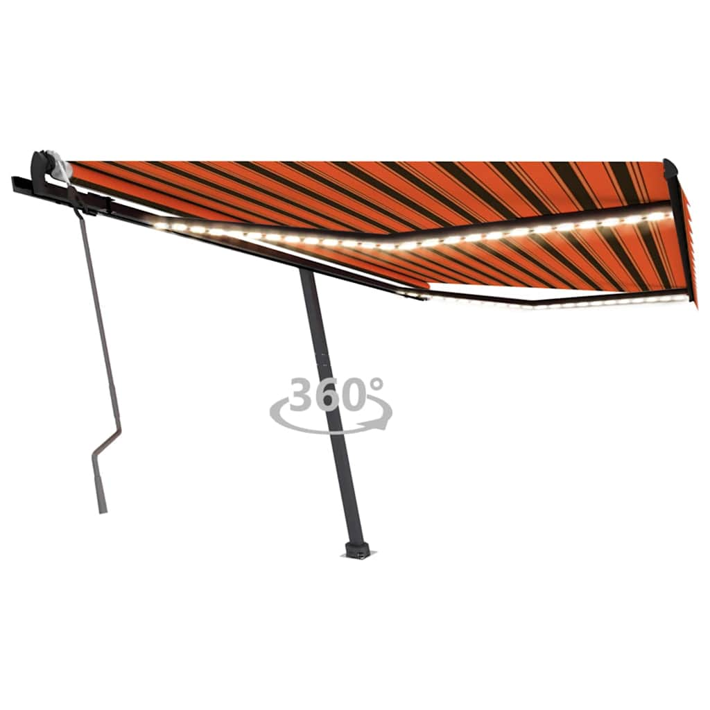 vidaXL Copertină retractabilă manual cu LED portocaliu&maro 450x300 cm