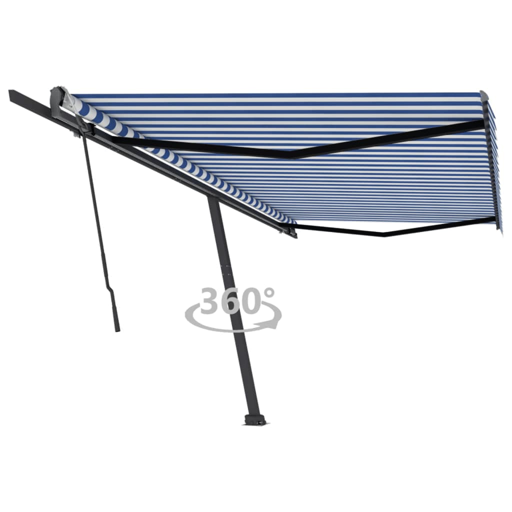 vidaXL Volně stojící ručně zatahovací markýza 500 x 300 cm modrá/bílá