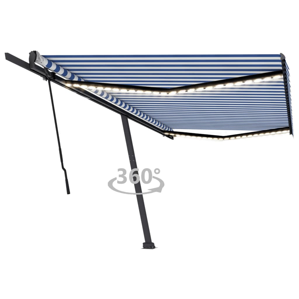 vidaXL Copertină retractabilă manual cu LED, albastru&alb, 500x300 cm