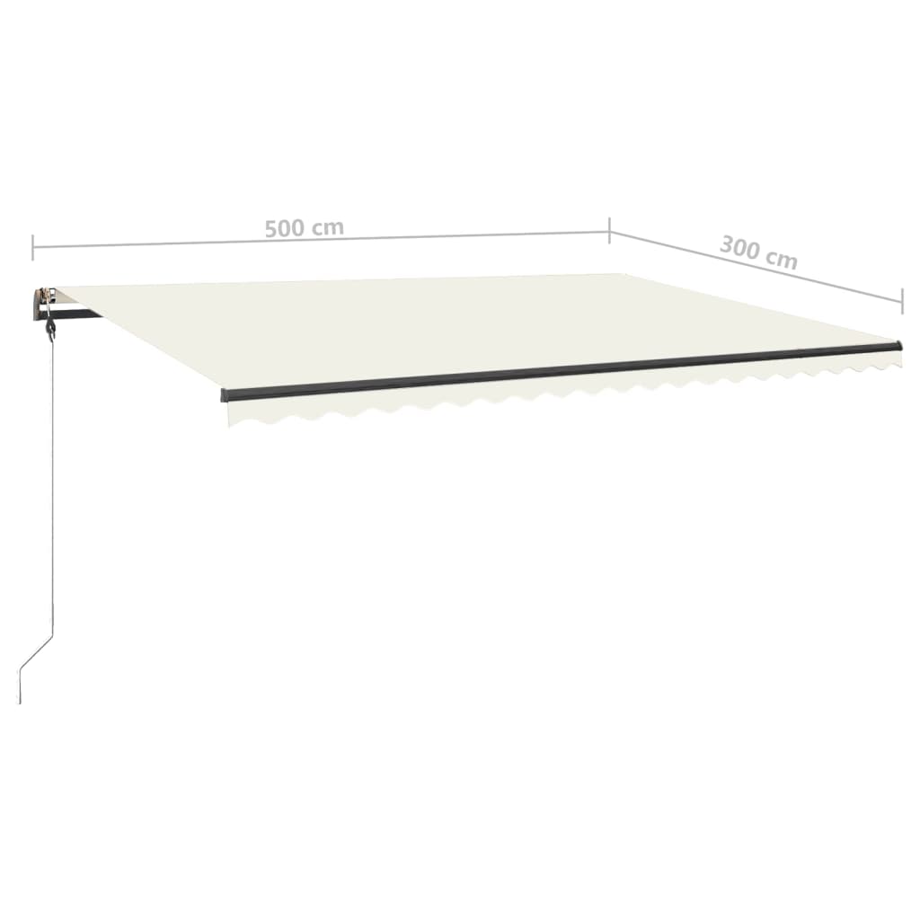 Copertină retractabilă manual cu LED, crem, 500x300 cm