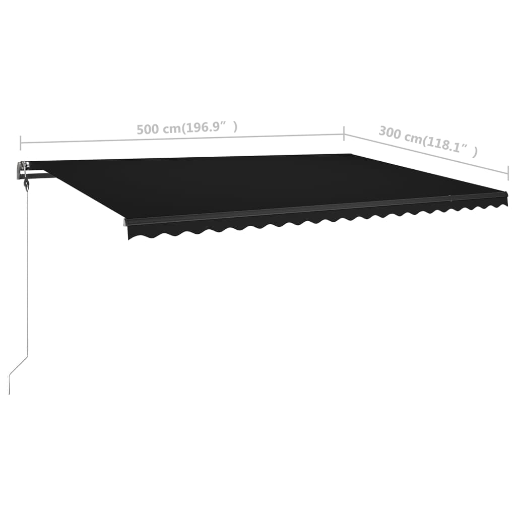 Copertină retractabilă manual cu LED, antracit, 500x300 cm