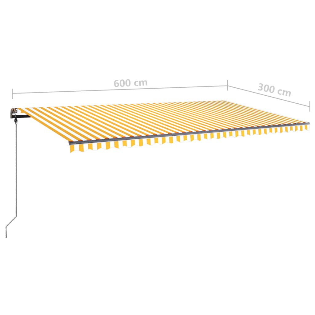 Copertină autonomă retractabilă manual, galben&alb, 600x300 cm