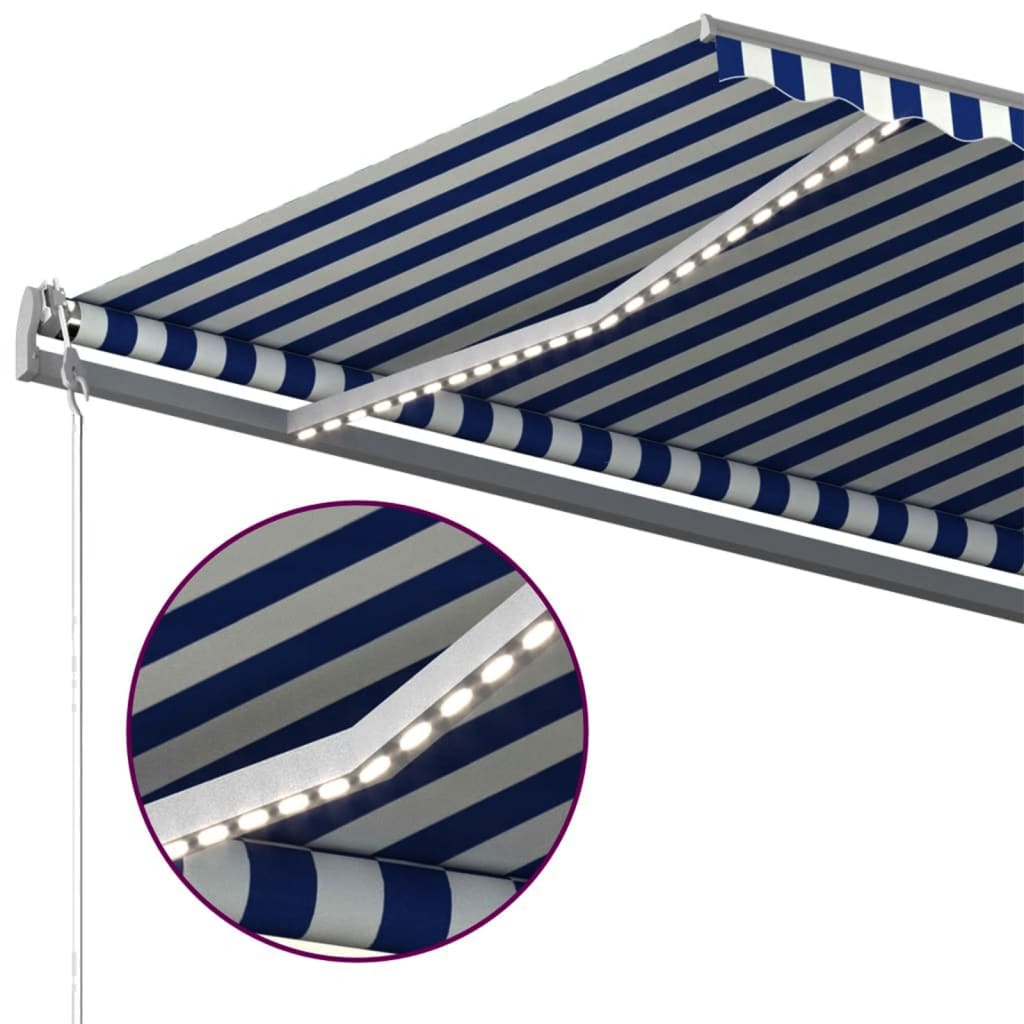 Gelenkarmmarkise Einziehbar mit LED 600×300 cm Blau und Weiß kaufen