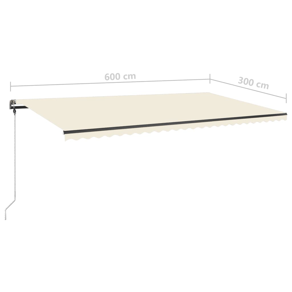 Copertină retractabilă manual cu LED, crem, 600x300 cm