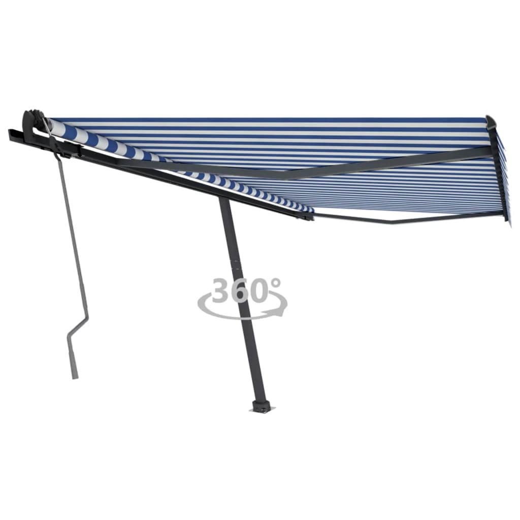 vidaXL Volně stojící ručně zatahovací markýza 400 x 350 cm modrá/bílá